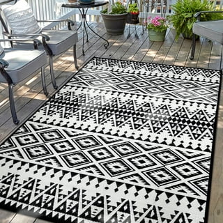 Black and White Indoor Outdoor Rug, 5'x8' Cotton Striped Reversible  Washable Modern Farmhouse Rug, Hand-Woven Large Patios Area Rug Carpet Mat  for