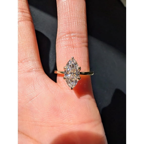 Diiro 2.00 CT Marquise Cut Moissanite Engagement Ring for Women, 14K Yellow Vermeil Gold, Solitaire Promise Ring, Leaf Basket Setting, Wedding Ring