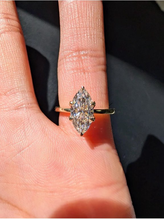 2.00 CT Marquise Cut Moissanite Engagement Ring for Women, 14K Yellow Vermeil Gold, Solitaire Promise Ring, Leaf Basket Setting, Wedding Ring