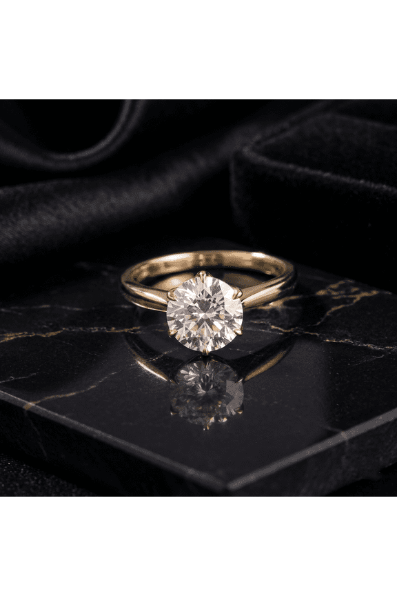 2 CT Round Brilliant Cut Moissanite Solitaire Engagement Ring, 10K Vermeil Yellow Gold Ring, Classic 6 Prong Wedding Promise Ring