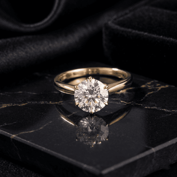 Diiro 2 CT Round Brilliant Cut Moissanite Solitaire Engagement Ring, 10K Vermeil Yellow Gold Ring, Classic 6 Prong Wedding Promise Ring