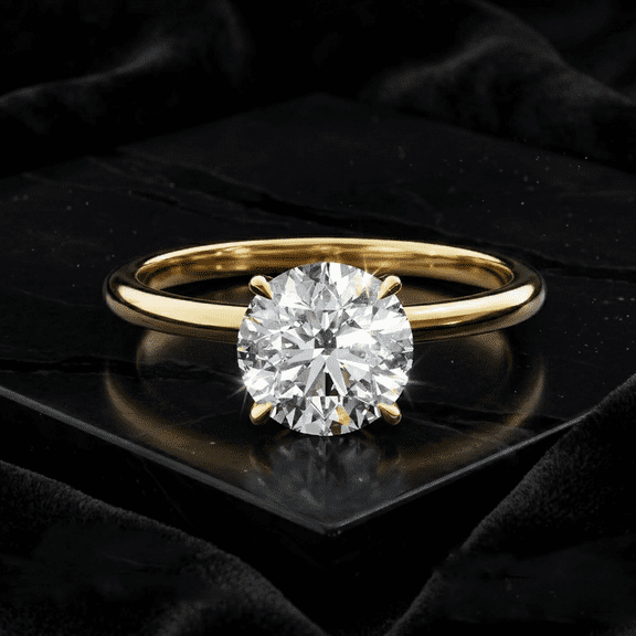 Diiro 2 Carat Round Brilliant Cut Moissanite Ring for Women, 10K Vermeil Yellow Gold 6 Prong Engagement Ring, Wedding Proposal Ring