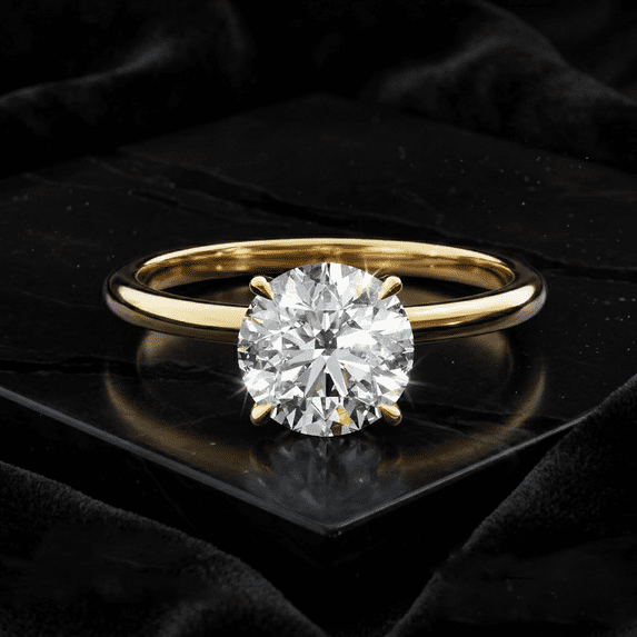 Diiro 2 Carat Round Brilliant Cut Moissanite Ring for Women, 10K Vermeil Yellow Gold 6 Prong Engagement Ring, Wedding Proposal Ring