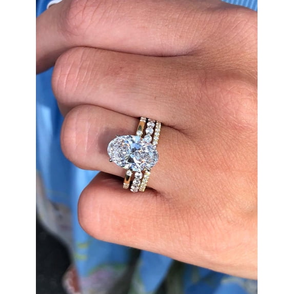 Diiro 3 Piece 14K Vermeil Yellow Gold Ring, Oval Cut Moissanite Engagement Ring Set for Women, Bridal Wedding Ring, Proposal Ring