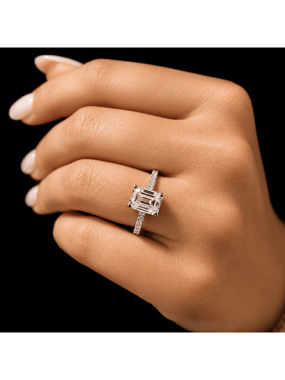 925 Sterling Silver Emerald Cut Moissanite Engagement Promise Ring Hidden Halo Moissanite Forever One Weddingt Ring
