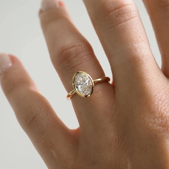 Diiro Brilliant Bezel Set Oval Moissanite Ring, Vermeil 10K Yellow Gold Solitaire Engagement Ring for Women, Elegant Promise Wedding Band