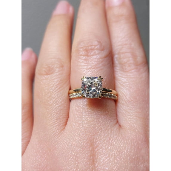 Diiro Classic Cushion Cut Promise Ring, 14K Vermeil Yellow Gold Engagement Ring with Pave Band, Bridal Jewelry for Women, Gift for Her