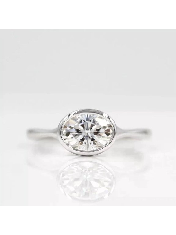 Classic Oval Cut Moissanite Diamond Ring, Vermeil White Gold Bezel Set Promise Ring, Minimalist Wedding Ring, Everyday Wear Fashion Jewelry Gift