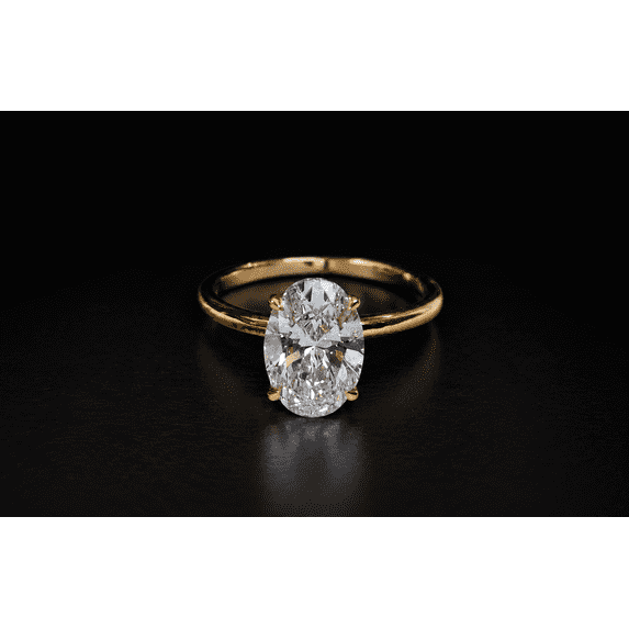 Diiro Classic Oval Solitaire Ring for Women, Engagement Ring, Vermeil Gold Sparkling Moissanite Diamond-Look Stone, Bridal Jewelry