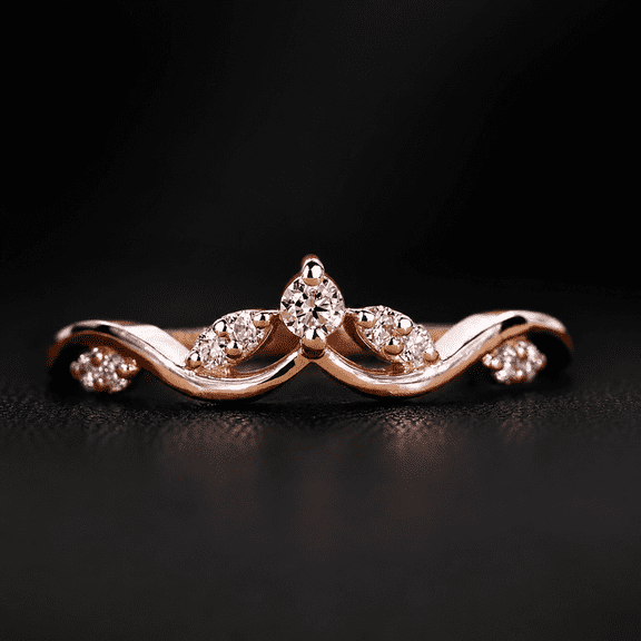 Diiro Curved Brilliant Round Cut Wedding Band Ring 10K Vermeil Rose Gold Moissanite Chevron Ring Marquise Diamond Bridal Anniversary Gift Ring
