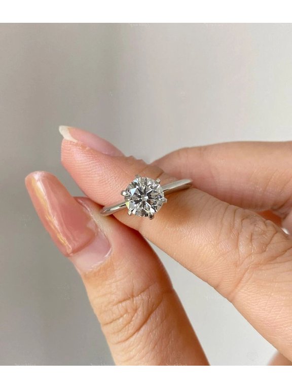 Elegant Round Cut Moissanite Diamond Classic Solitaire Ring, 925 Sterling Silver, Six Prong Basket Solitaire Ring, Modern Everyday Wear Design