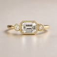 thumbnail image 1 of Diiro Emerald Cut Moissanite Diamond Promise Ring, Vintage Milgrain Bezel Halo Ring, 14K Vermeil Yellow Gold Bridal Ring, Bridal Ring, 1 of 5