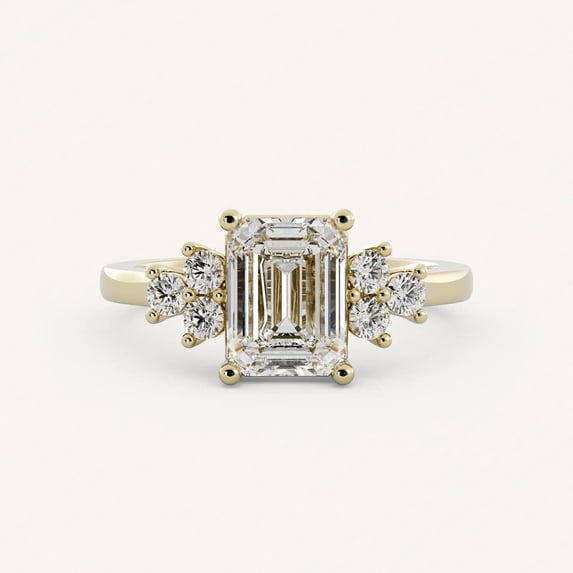 Diiro Emerald Cut Moissanite Engagement Ring for Women, Round Side Stone Promise Ring, Yellow Gold Solitaire Bridal Ring, Anniversary Wedding Ring Gift