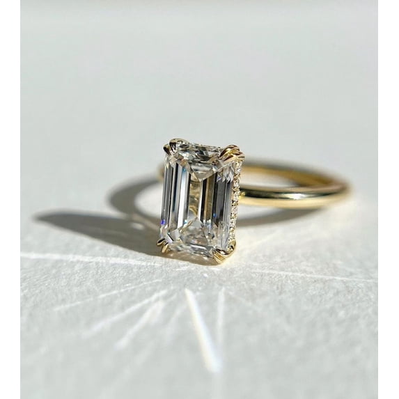 Diiro Emerald Cut Moissanite Engagement Ring for Women, 14K Gold Vermeil Solitaire Wedding Ring, Vintage Statement Bridal Ring, Elegant Promise Ring