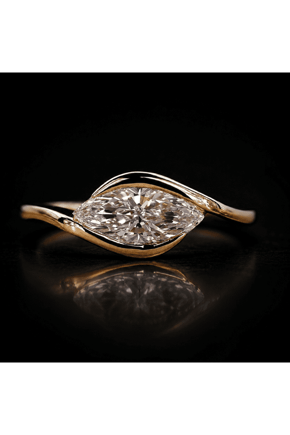 Marquise Cut Diamond Engagement Ring for Women Elegant Bezel Moissanite Anniversary Ring 14K Vermeil Yellow Gold Bridal Wedding Promise Ring