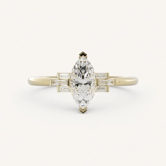 Diiro Marquise Cut Engagement Ring for Women, Yellow Gold Moissanite Ring with Baguette Side Stones, Promise Ring, Wedding Ring, Anniversary Gift