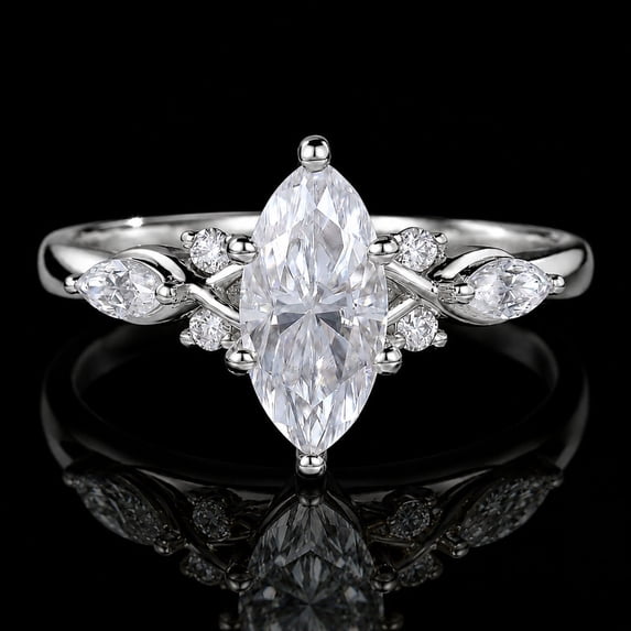 Diiro Marquise Cut Moissanite Diamond Ring 14K Vermeil Yellow Gold Floral Side Stones Engagement Wedding Anniversary Best Jewelry Gift