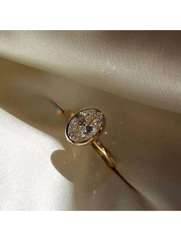 Minimalist Oval Cut Moissanite Ring for Women, Bezel Set 10K Yellow Gold Vermeil Promise Ring, Oval Cut Engagement Ring