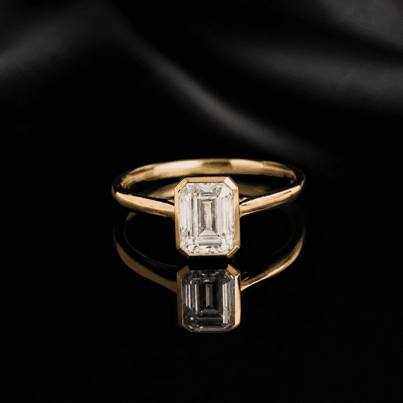 Diiro Modern Emerald Cut Moissanite Diamond Ring, Solitaire Bezel Set Ring for Women, Vermeil Yellow Gold Engagement Ring, Minimalist Promise Jewelry