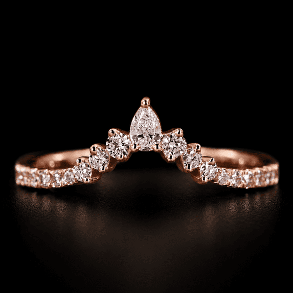 Diiro Moissanite Curved Wedding Band Ring Teardrop Diamond Stackable Anniversary Ring 10K Vermeil Rose Gold Engagement Fashion Jewelry