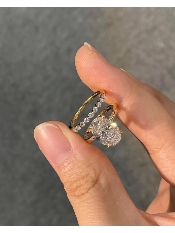 Moissanite Oval Cut Engagement Ring with Matching Wedding Band Set, 2 Piece Bridal Ring Set for Women, Elegant Anniversary Promise Ring