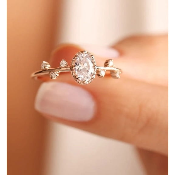 Diiro Oval Cut Moissanite Engagement Ring for Women, Dainty Halo Promise Ring, Minimalist Stackable Wedding Ring, Vermeil Yellow Gold Anniversary Gift