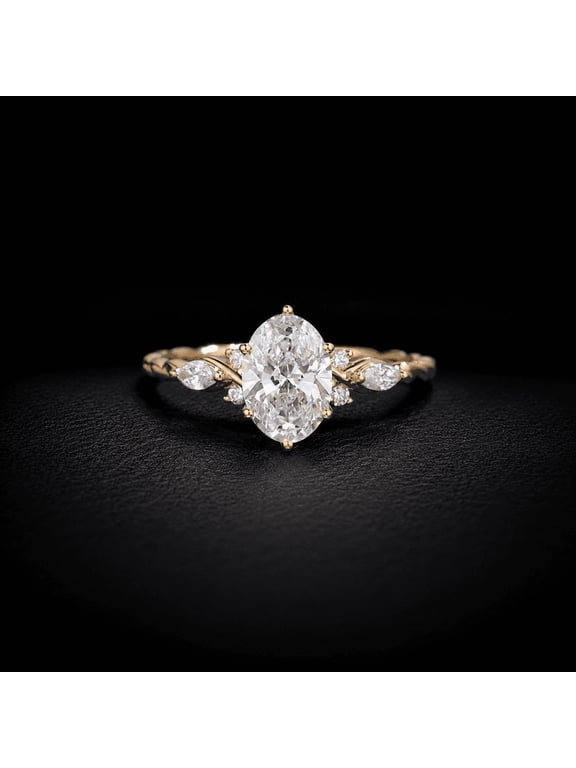 Oval Cut Moissanite Engagement Ring for Women, Twisted Vine Band with Marquise Side Stones, 14K Yellow Gold Vermeil Ring, Promise Ring