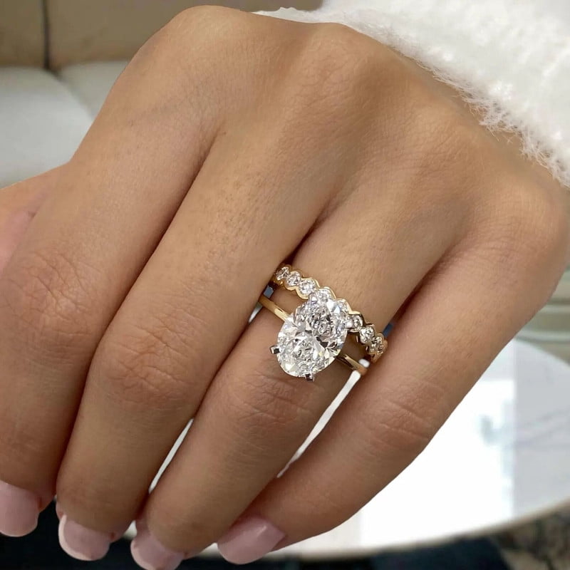 Diiro Oval Cut Solitaire Engagement Ring Set for Women with Matching ...