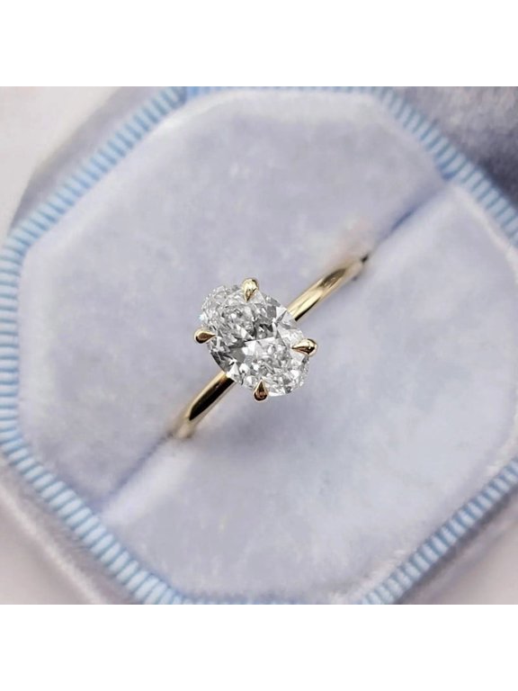 Oval Cut Solitaire Engagement Ring in 14K Vermeil Yellow Gold, 4 Prong Diamond Ring, Minimalist Promise Ring for Women