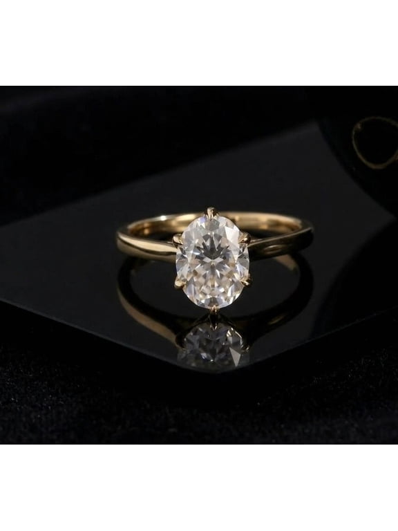 Oval Moissanite Engagement Ring Bridal Set, 10K Vermeil Yellow Gold Wedding Ring Set, Promise Ring for Women