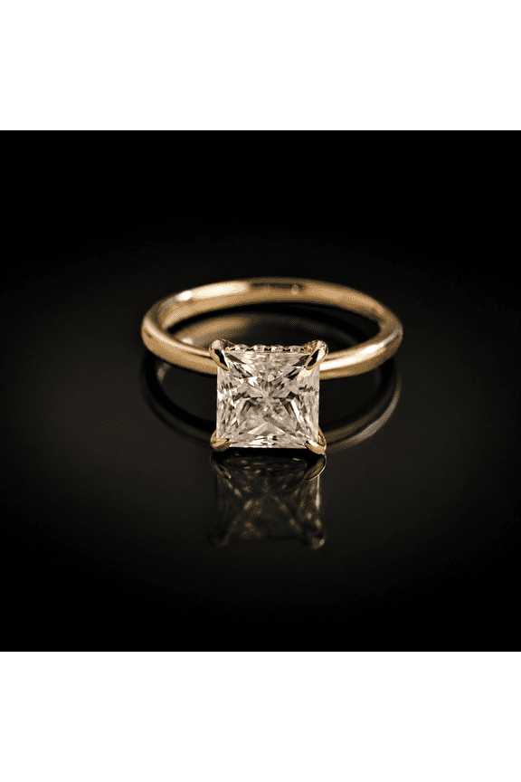Princess Cut Moissanite Diamond Ring, Solitaire Engagement Ring for Women in Vermeil Yellow Gold, Classic 4 Prong Promise Ring, Wedding Promise Ring