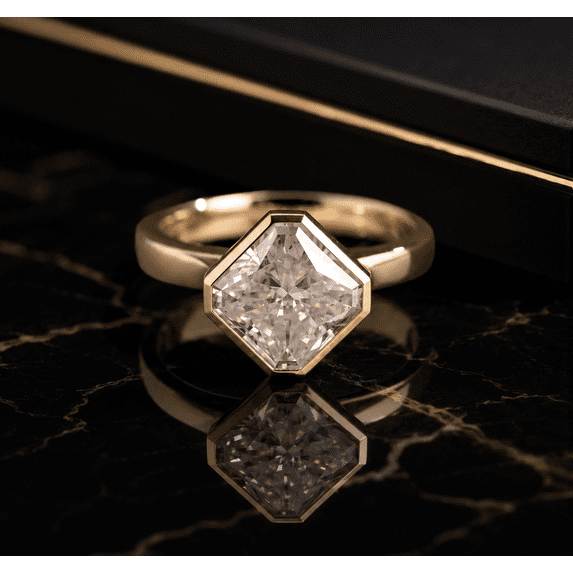 Diiro Princess Cut Moissanite Engagement Ring for Women, Bezel Set Solitaire Ring, Yellow Gold Vermeil, Modern Promise Wedding Ring