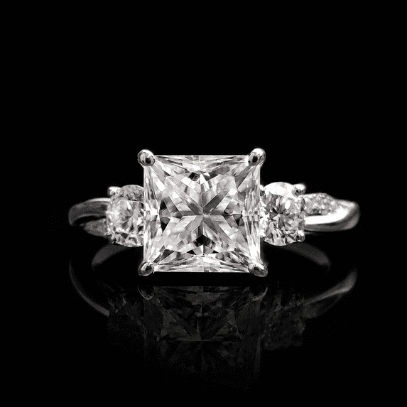 Diiro Princess Moissanite Engagement Ring for Women 925 Sterling Silver Wedding Bridal Ring Side Stone Round Moissanite with Twisted Pave Band