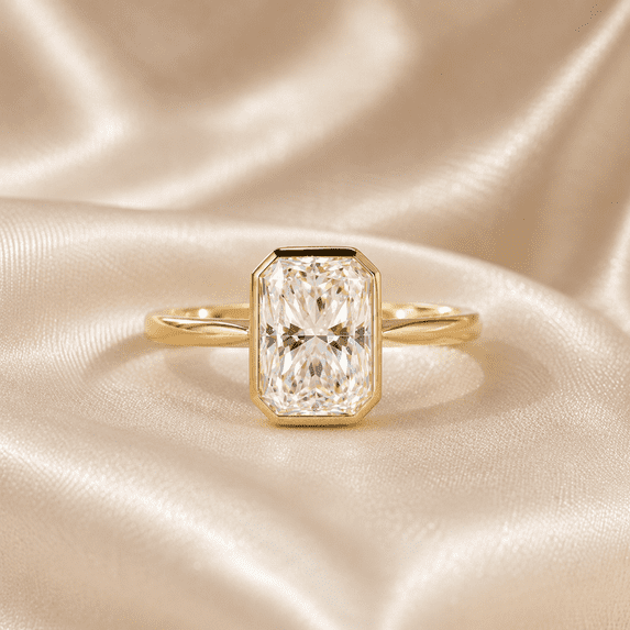 Diiro Radiant Cut Moissanite Engagement Ring for Women, 14K Vermeil Yellow Gold Bezel Set Solitaire Promise Ring, Minimalist Wedding Ring
