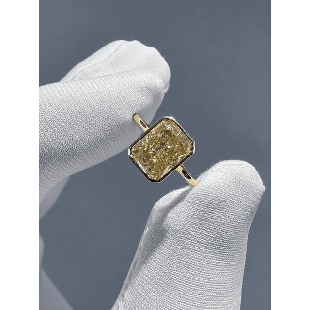 Radient Yellow Diiro Radiant Cut Yellow CZ Solitaire Ring, 10K Vermeil Yellow Gold ...