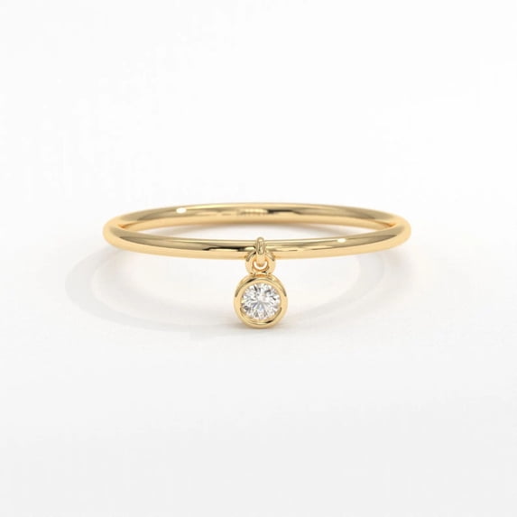 Diiro Round Cut Moissanite Dangle Diamond Ring, Vermeil Yellow Gold Stackable Band, Delicate Everyday Jewelry, Promise Ring for Women