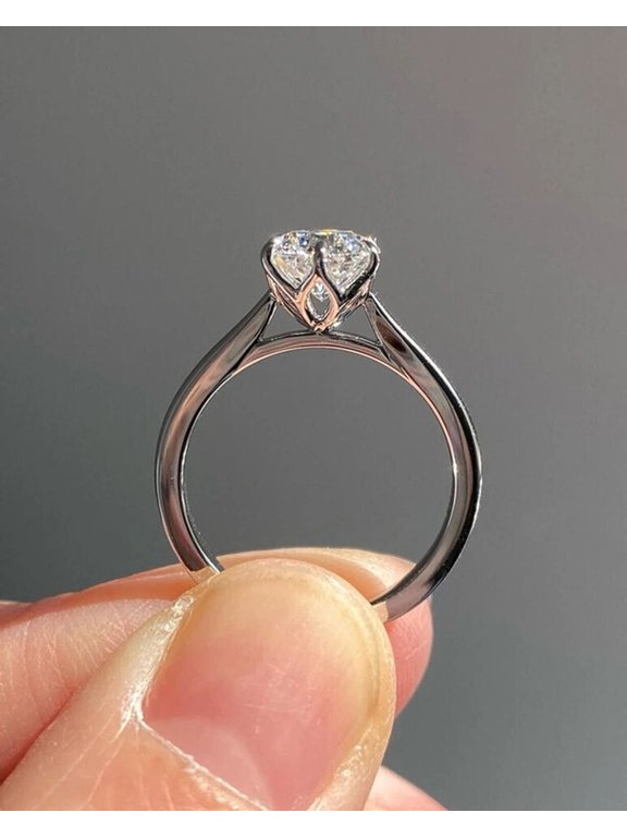 Round Cut Moissanite Diamond Cathedral Ring, 925 Sterling Silver Ring, Six Prong Solitaire Engagement Ring, Wedding Gift for Her