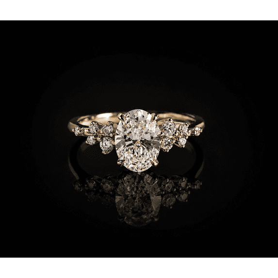 DiiroVintage Oval Cut Moissanite Diamond Engagement Ring, Floral Cluster Accent Ring, 14K Vermeil Yellow Gold Promise Ring for Women, Promise Ring for Her