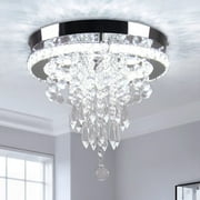 Diisunbihuo 11.8" Mini Chandelier Modern Crystal Chandeliers LED Crystal Ceiling Light Flush Mount Ceiling Lighting Fixture for Bedrooms Dinning Room Hallway (Cool White)