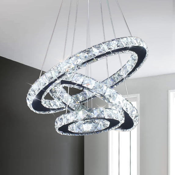 Diisunbihuo LED 3 Rings Chandelier Modern Crystal Pendant Light Three Round Light Ceiling Lamp for Bedroom Home Hallway