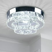 Diisunbihuo Mini Chandelier LED Crystal Ceiling Light 2 Lights Layers Flush Mounted Ceiling Light Modern Chrome Finished Pendant Lighting
