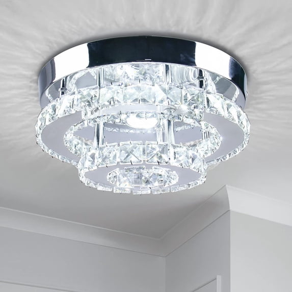 Diisunbihuo Mini Chandelier LED Crystal Ceiling Light 2 Lights Layers Flush Mounted Ceiling Light Modern Chrome Finished Pendant Lighting
