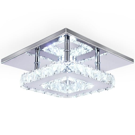 Diisunbihuo Modern Crystal Chandelier 7.9 Inches Led Ceiling Light Mini Square Flush Mount Ceiling Light for Bedrooms Dinning Rooms Hallway(Cool White,15W)