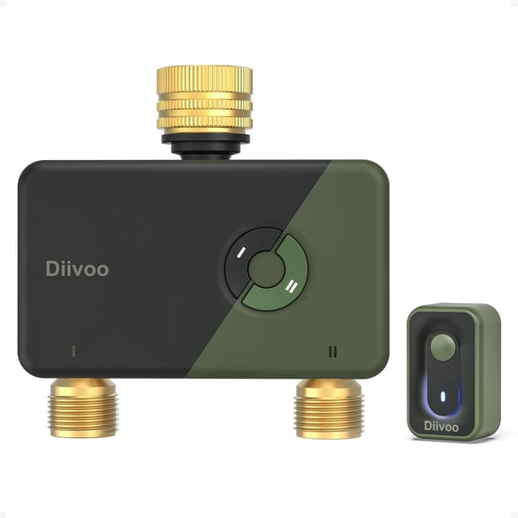 Diivoo Brass WiFi 2-Zone Sprinkler Timer, Smart Garden Hose Water Timer with Alexa/Google Home Control, 12 Irrigation Plans, Rain Delay & Manual Watering