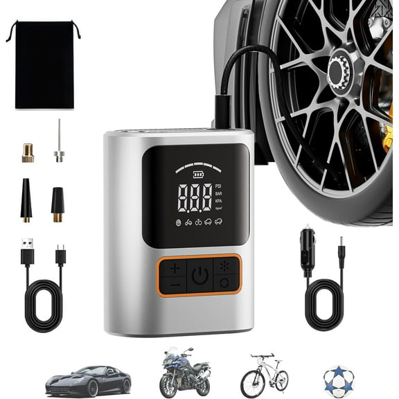 Diivoo Tire Inflator Portable Air Compressor, 150 PSI Max, 19 LPM Fast Inflate, LED Display & Auto Shut-Off, 12V Car Charger pump, Compact & Wireless for Car, Bike, Ball