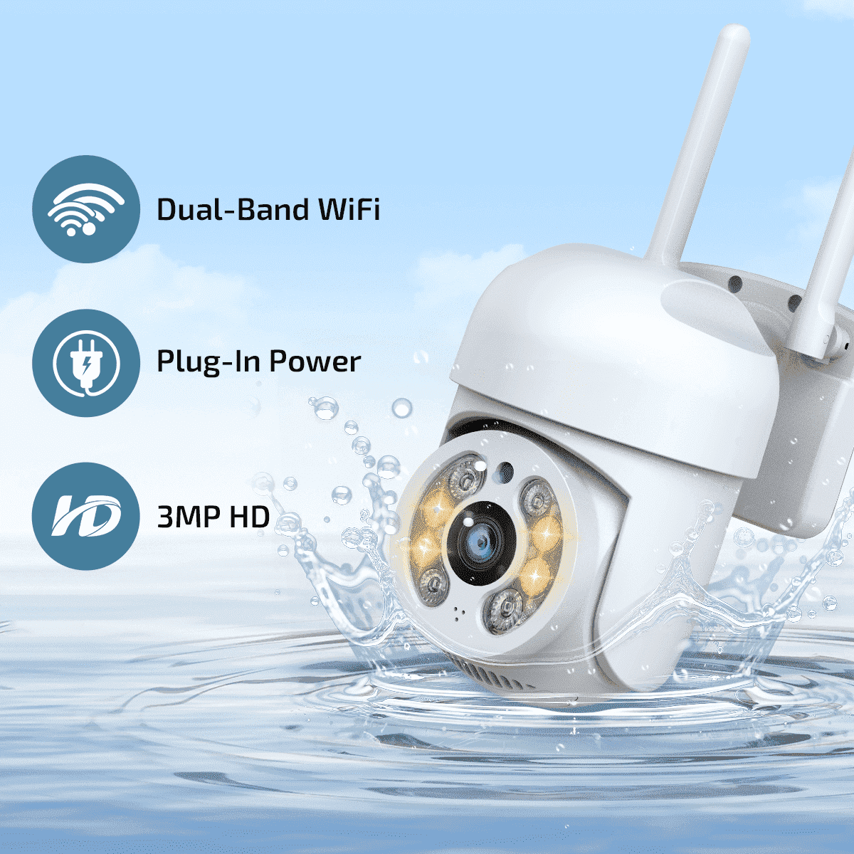OHWOAI Wireless Security Camera Outdoor, 5MP Dual-Band WiFi, 360° PTZ, Color Night Vision, Auto Tracking, 2-Way Audio