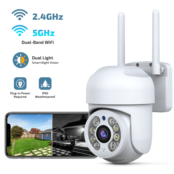 OHWOAI Wireless Security Camera Outdoor, 3MP Dual-Band WiFi, 360° PTZ, Color Night Vision, Auto Tracking, 2-Way Audio