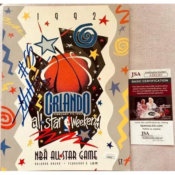 Dikembe Mutombo autographed 1992 ROOKIE NBA All-Star Game program JSA Nuggets