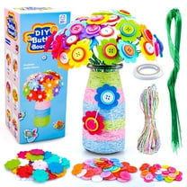 Dikence Art Craft Kits Toy for 5-10 Year Old Girls Boys, DIY Flower Crafts Kit for Kids Age 6 7 8 Birthday Gift Felt Bouquet Flower Buttons Vase for 4-7 Year Old Kid Child Activity Present Sun Flower