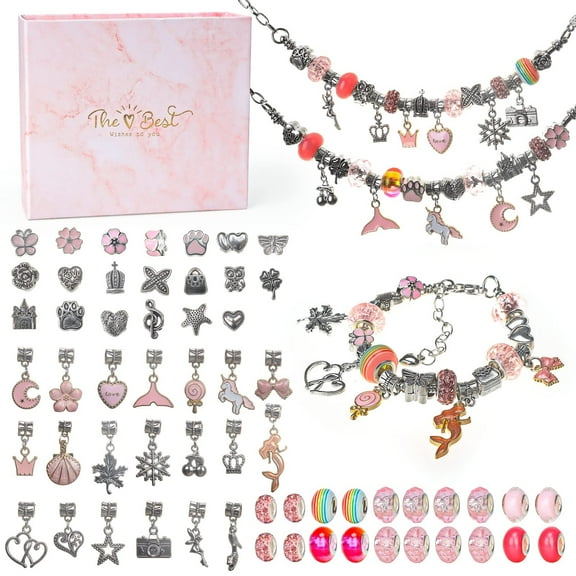 Dikence Toys for 4 5 6 Year Old Kids Girl, Jewelry Making Kit Birthday Gifts for Girls Age 7 8 9 Art and Craft DIY Charm Bracelet Kit for 8-12 Year Old Kid Crafts Set Toy Bracelet Present